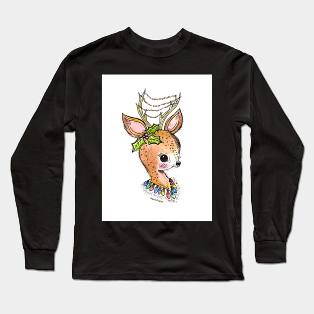 Kitschy Reindeer Illustration by Ash Claise Long Sleeve T-Shirt by ashclaise